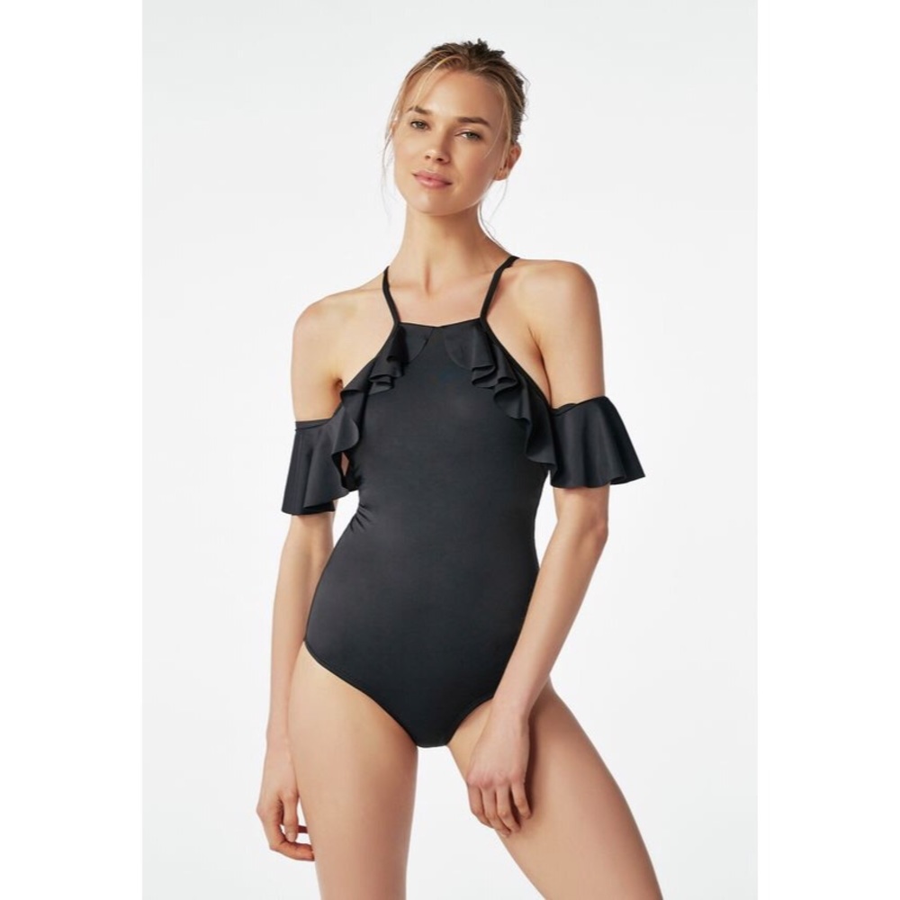 JUSTFAB Cold Shoulder Ruffle Swimsuit NWT